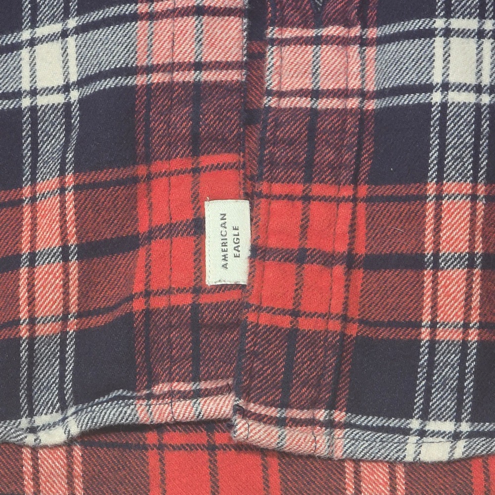 American Eagle Mens Small Red Blue Plaid Flannel Button Down Shirt 100% Cotton - Picture 3 of 7